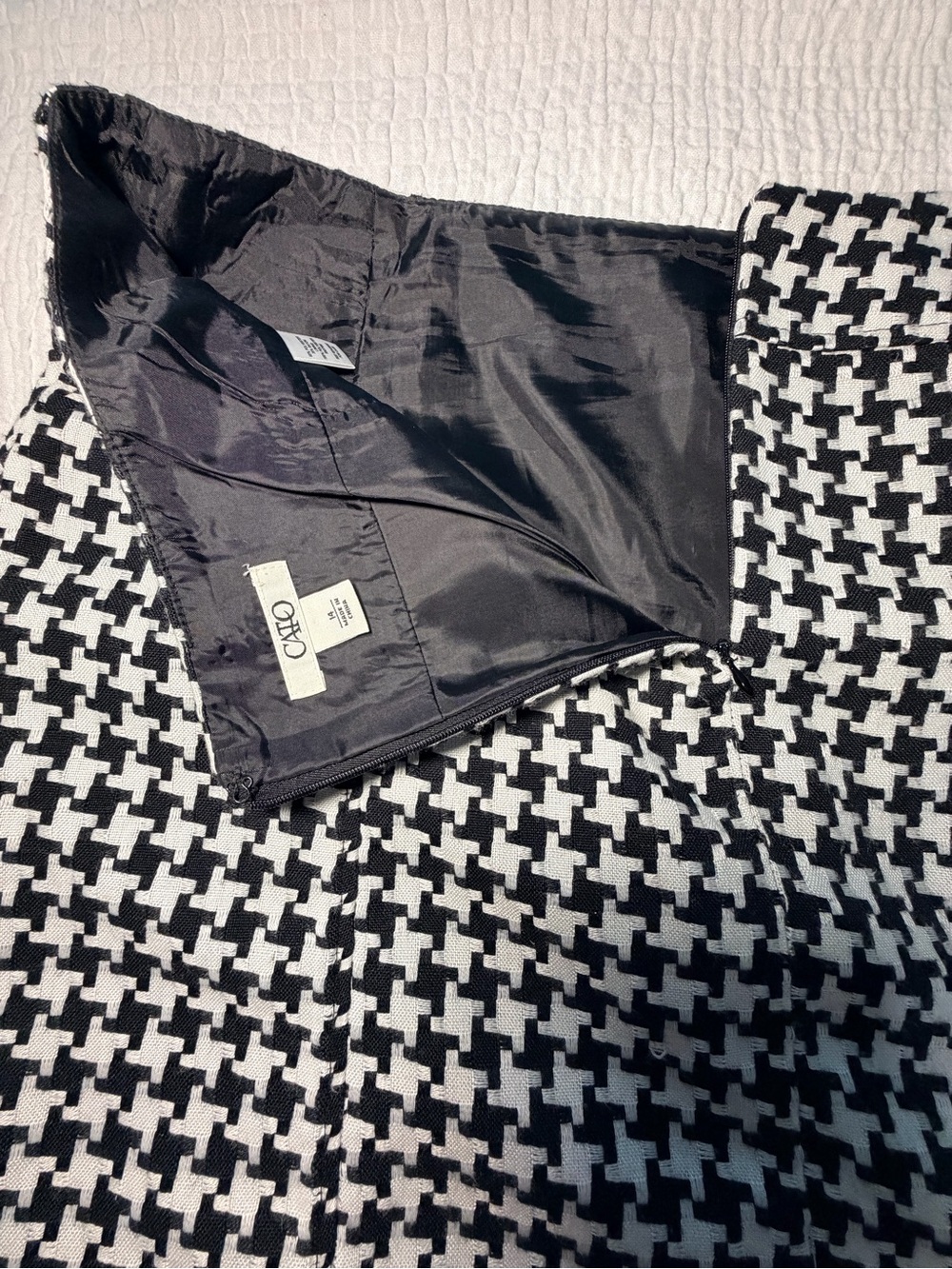 Cato Black & White Houndstooth Pencil Skirt with Fringe Peplum - Picture 7 of 11